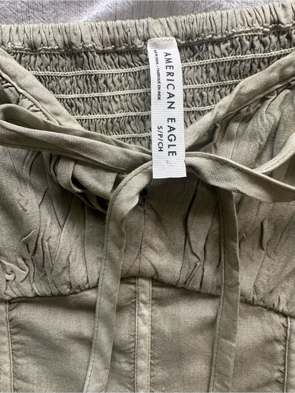 American Eagle Olive Green Peplum Cami Top Tie Shoulders Size S Like New - Picture 5 of 5